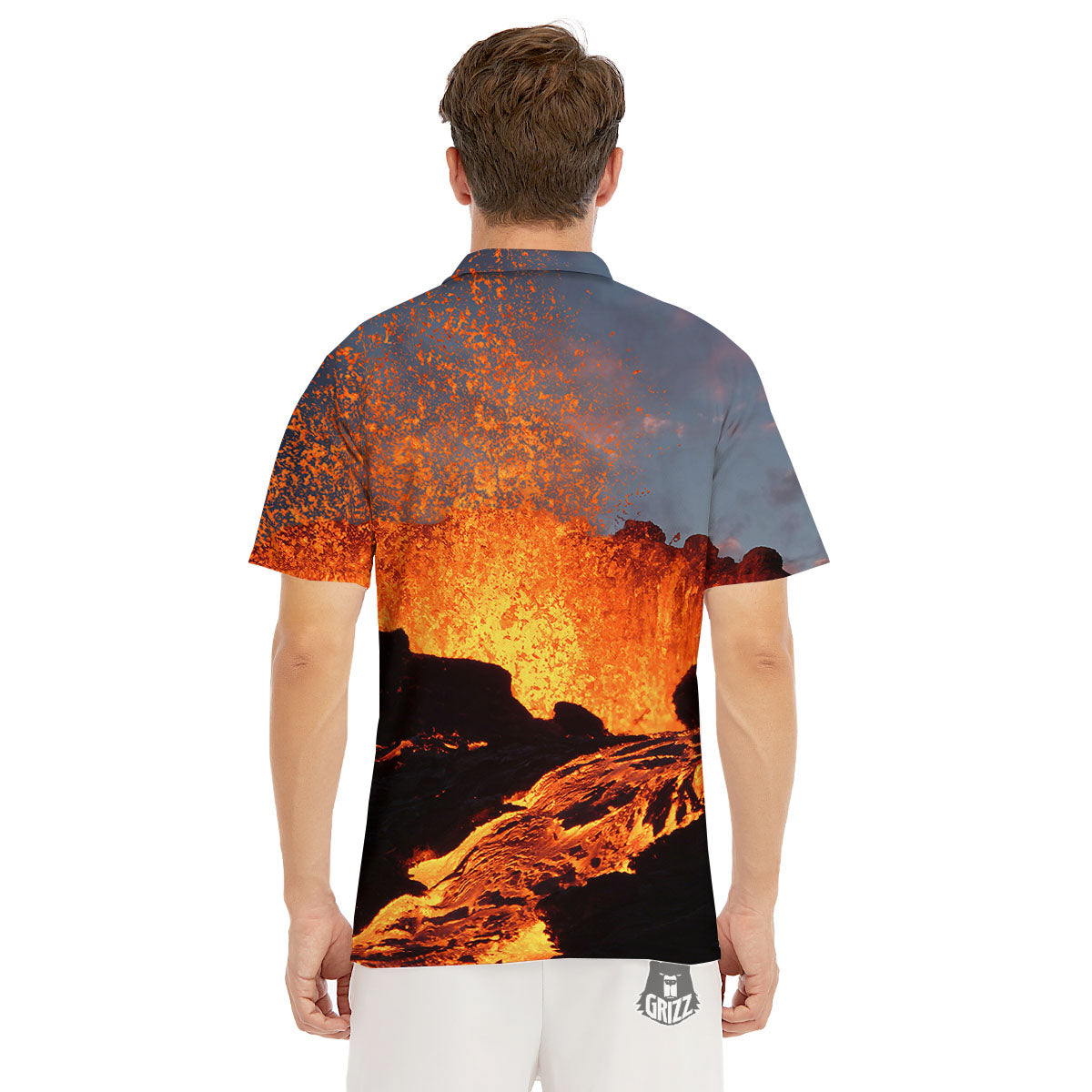 Lava Volcano Print Men's Golf Shirts-grizzshop