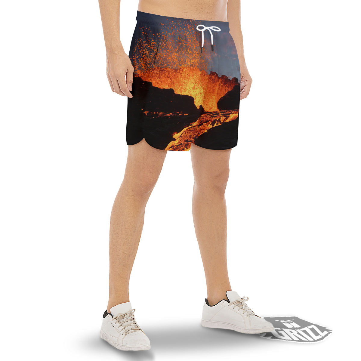 Lava Volcano Print Men's Gym Shorts-grizzshop