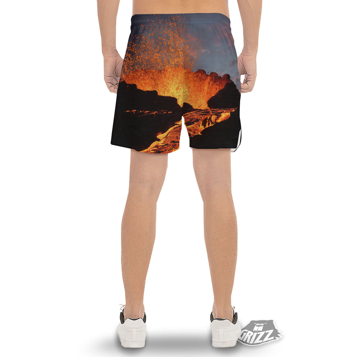 Lava Volcano Print Men's Gym Shorts-grizzshop