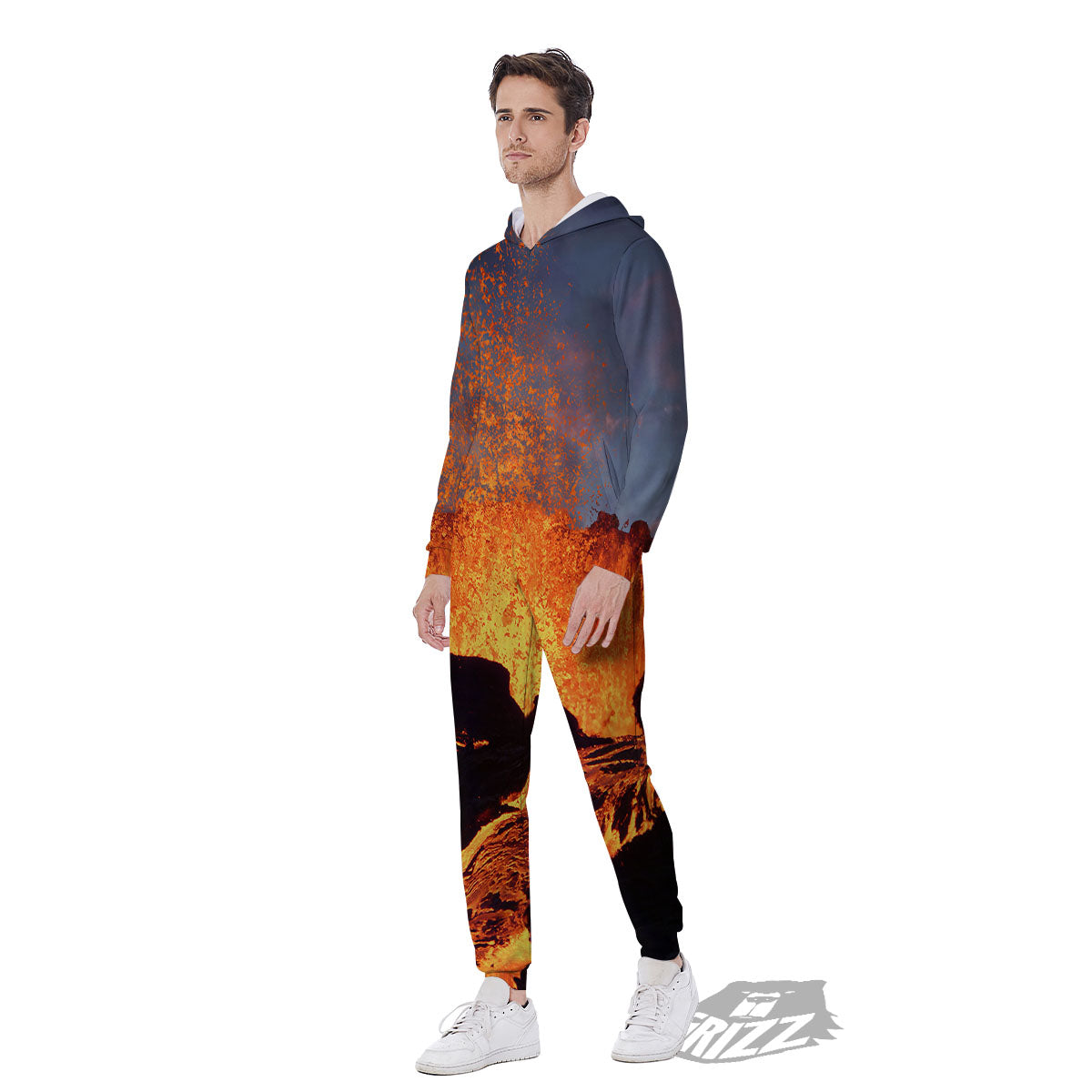 Lava Volcano Print Men's Jumpsuit-grizzshop