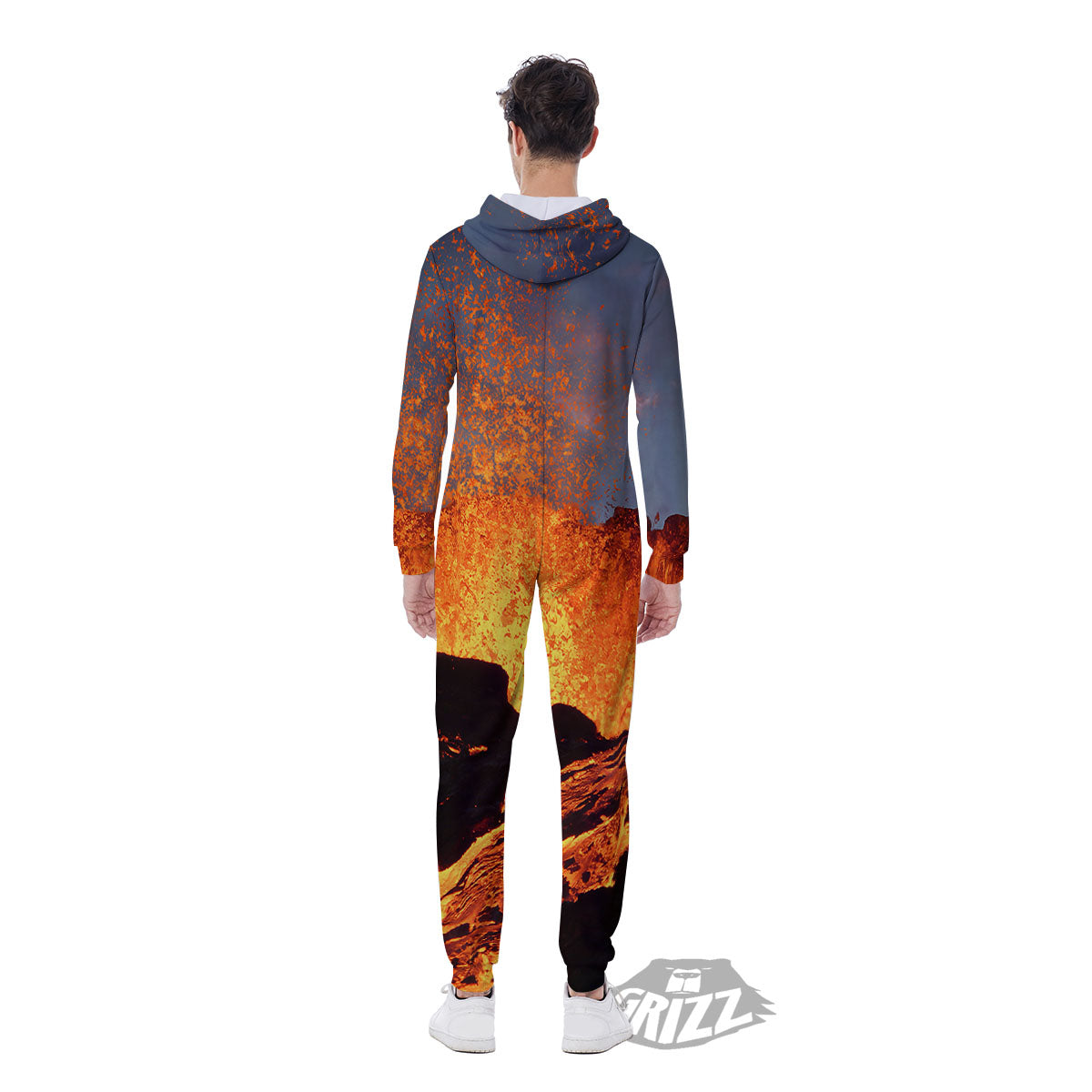 Lava Volcano Print Men's Jumpsuit-grizzshop
