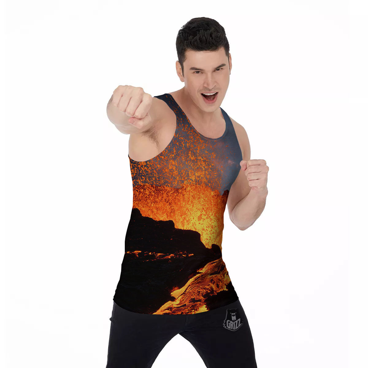 Lava Volcano Print Men's Tank Top-grizzshop