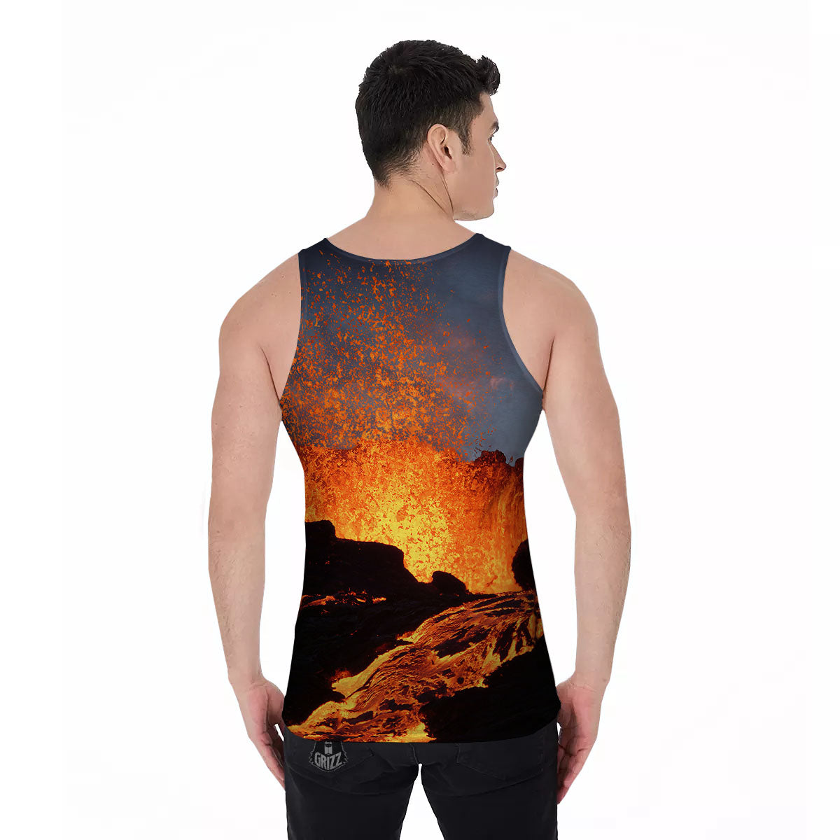 Lava Volcano Print Men's Tank Top-grizzshop