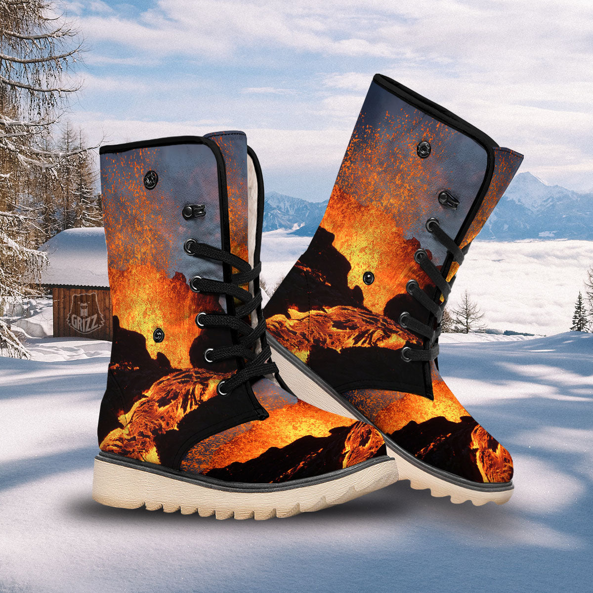Lava Volcano Print Snow Boots-grizzshop