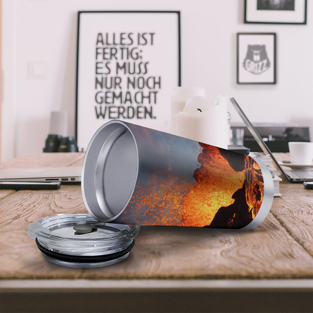 Lava Volcano Print Tumbler-grizzshop