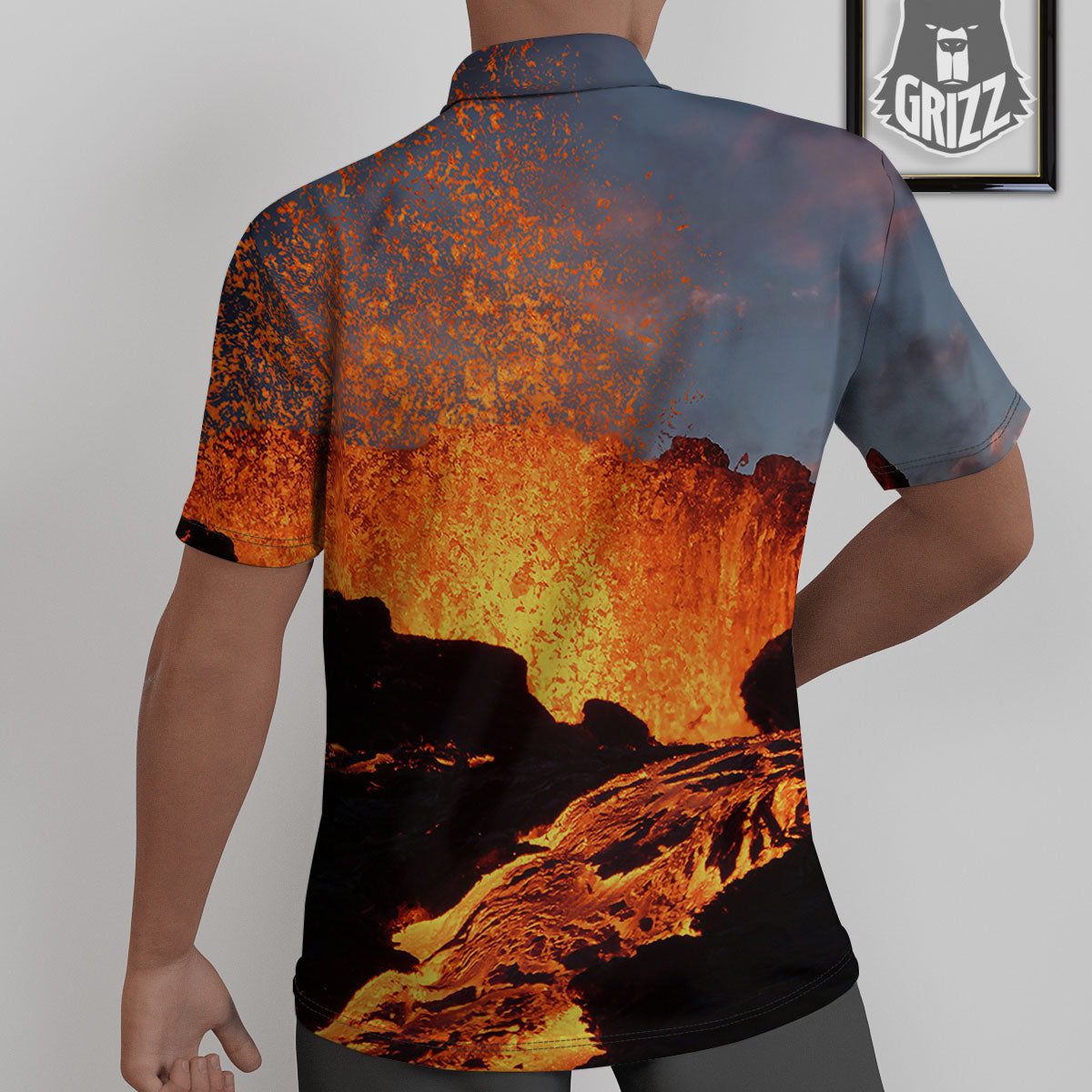 Lava Volcano Print Untucked Shirts-grizzshop