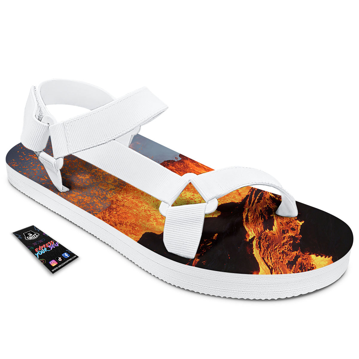 Lava Volcano Print White Open Toe Sandals-grizzshop