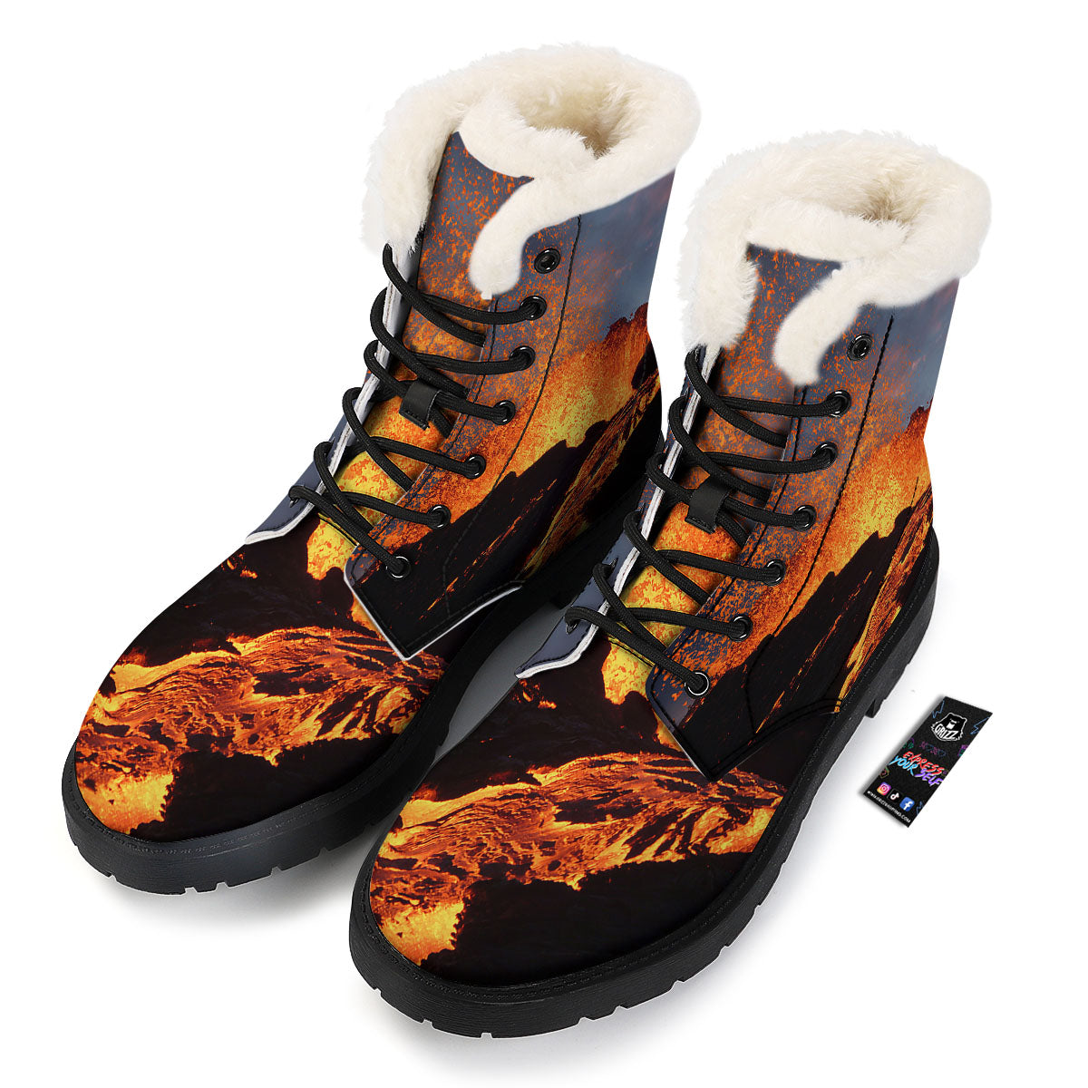 Lava Volcano Print Winter Boots-grizzshop