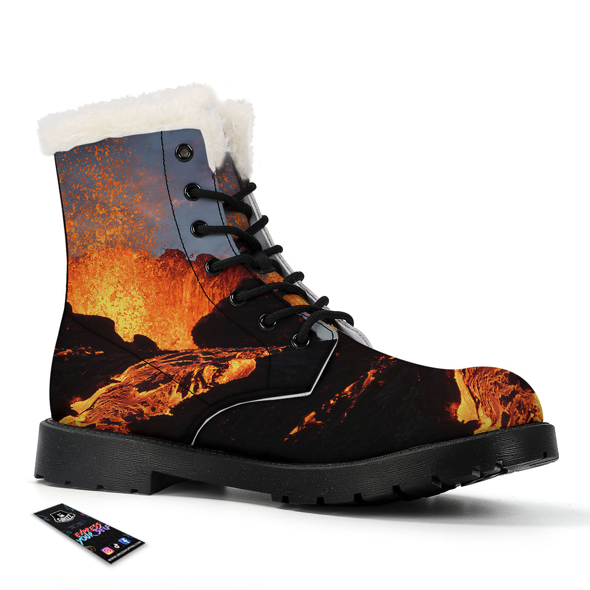 Lava Volcano Print Winter Boots-grizzshop