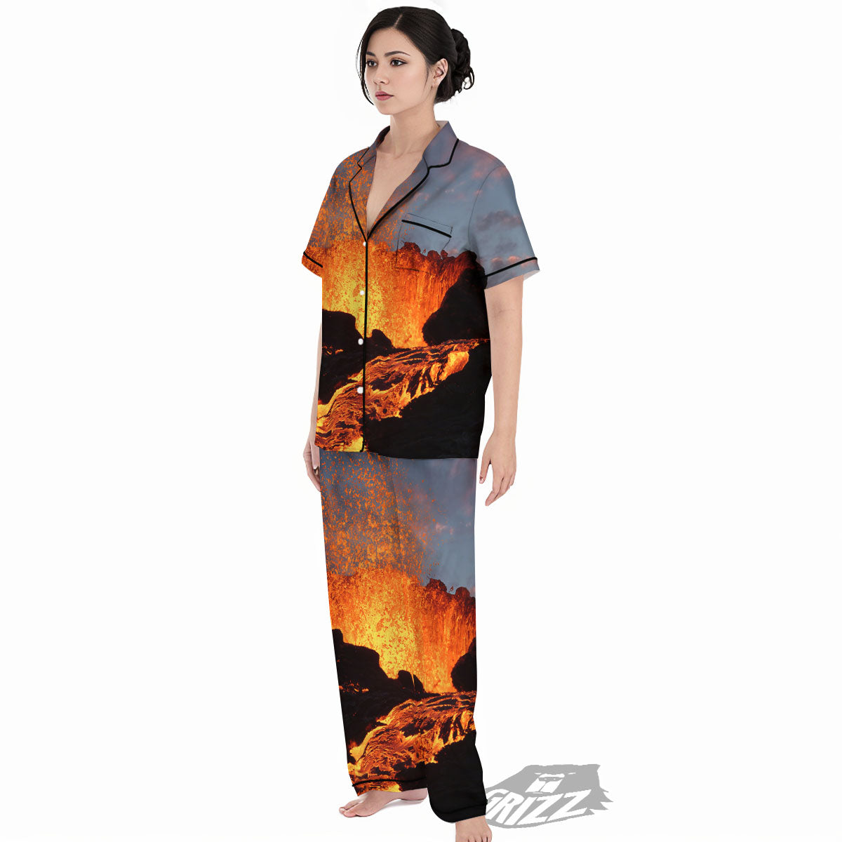 Lava Volcano Print Women's Pajamas Set-grizzshop