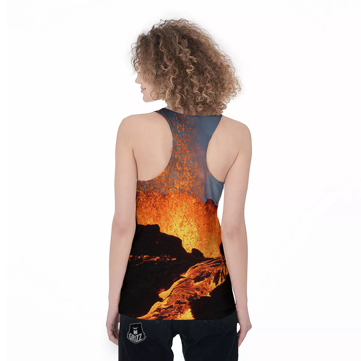 Lava Volcano Print Women's Racerback Tank Top-grizzshop