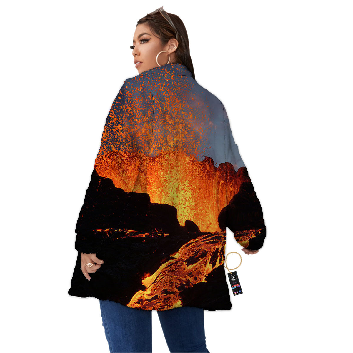 Lava Volcano Print Women's Sherpa Jacket-grizzshop