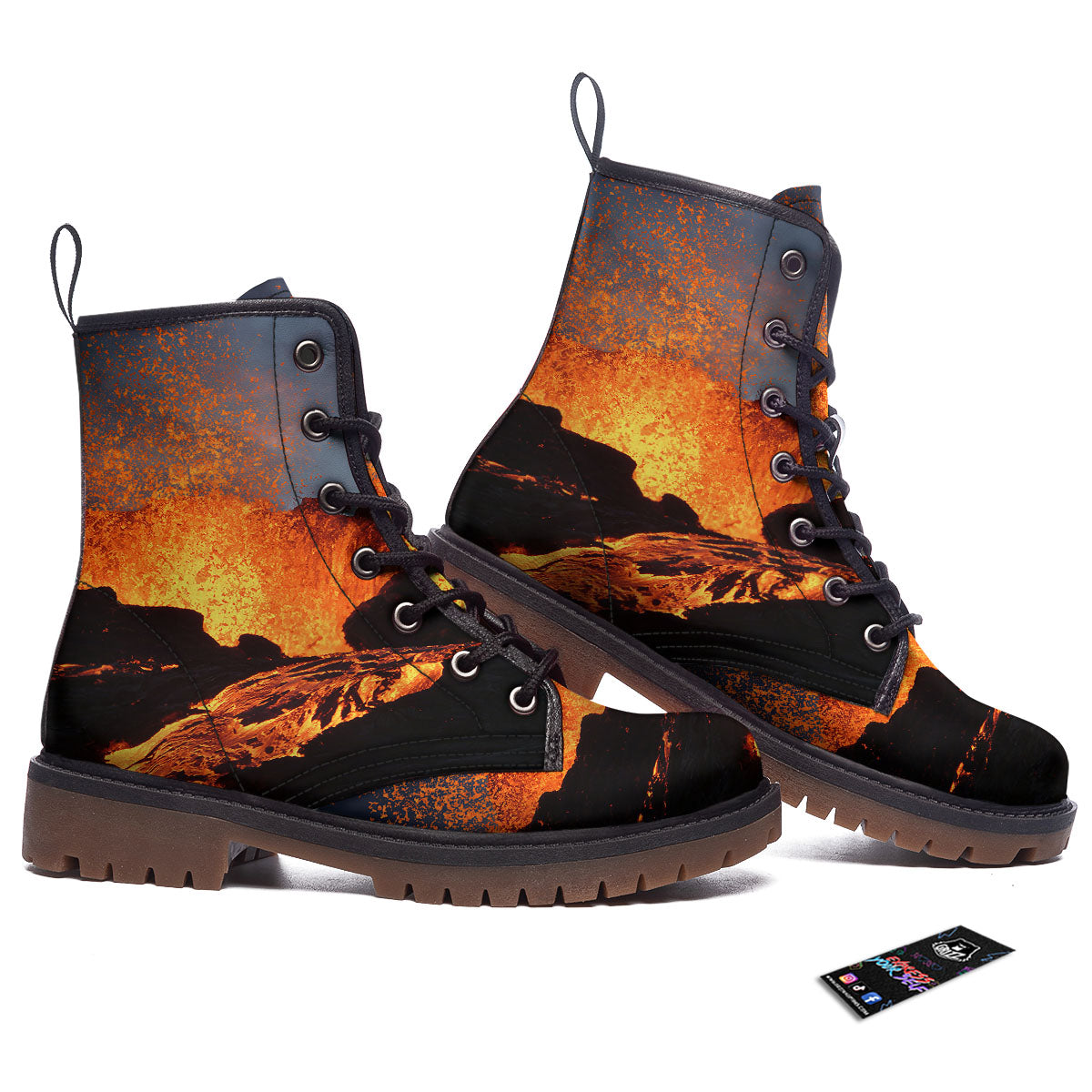 Lava Volcano Print Work Boots-grizzshop