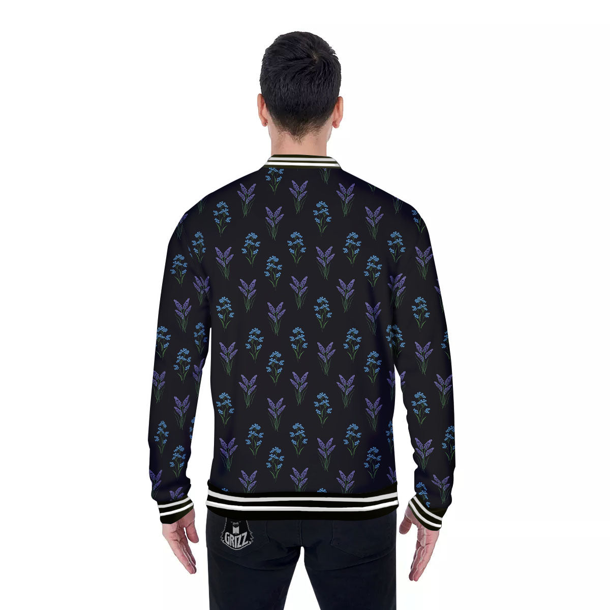 Lavender Embroidery Print Pattern Baseball Jacket-grizzshop