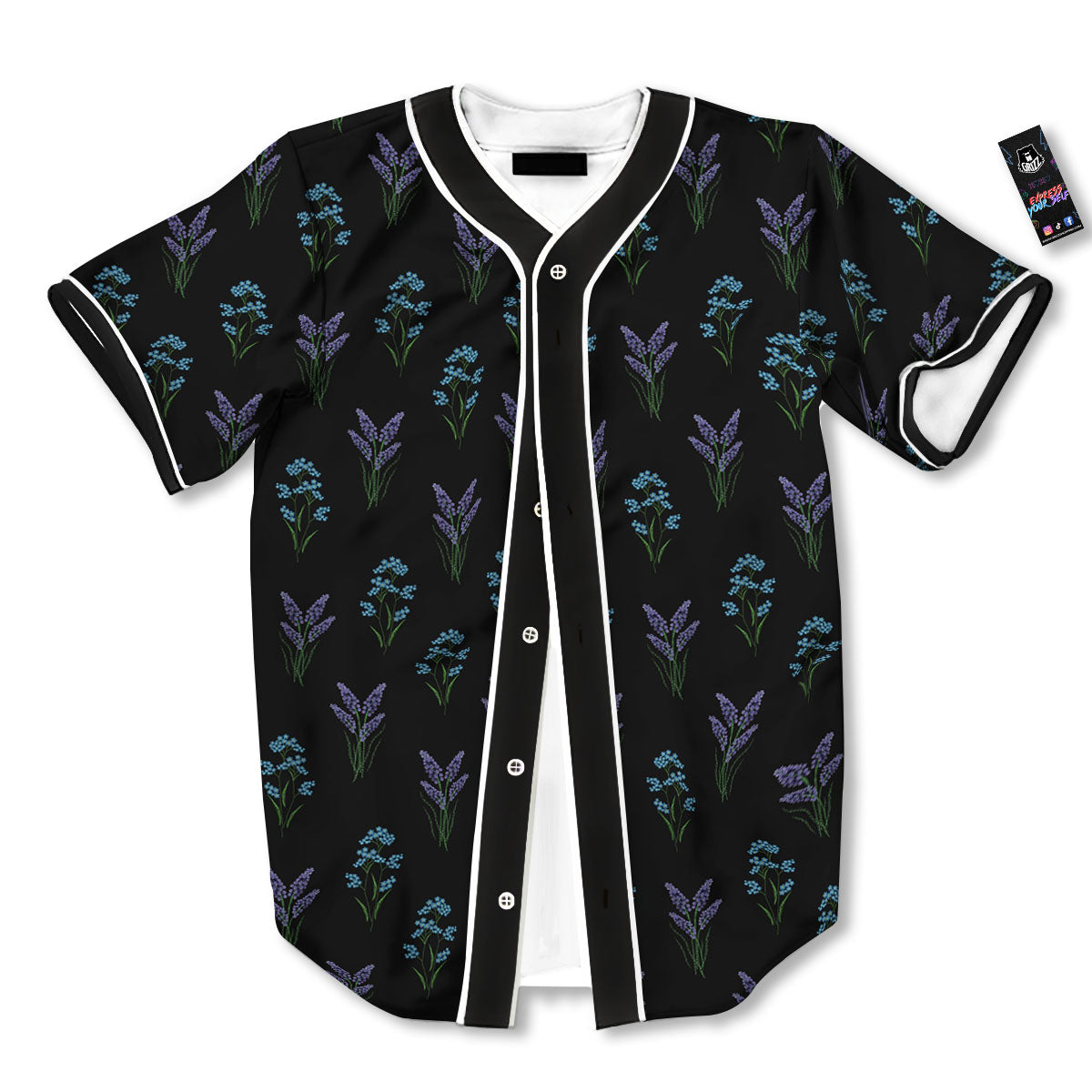 Lavender Embroidery Print Pattern Baseball Jersey-grizzshop