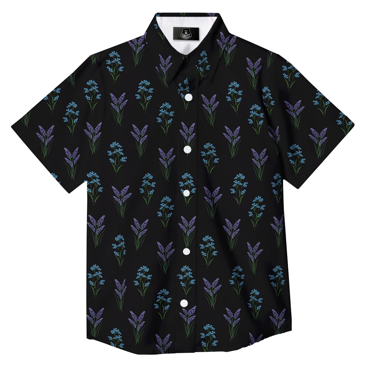 Lavender Embroidery Print Pattern Button Up Shirt-grizzshop