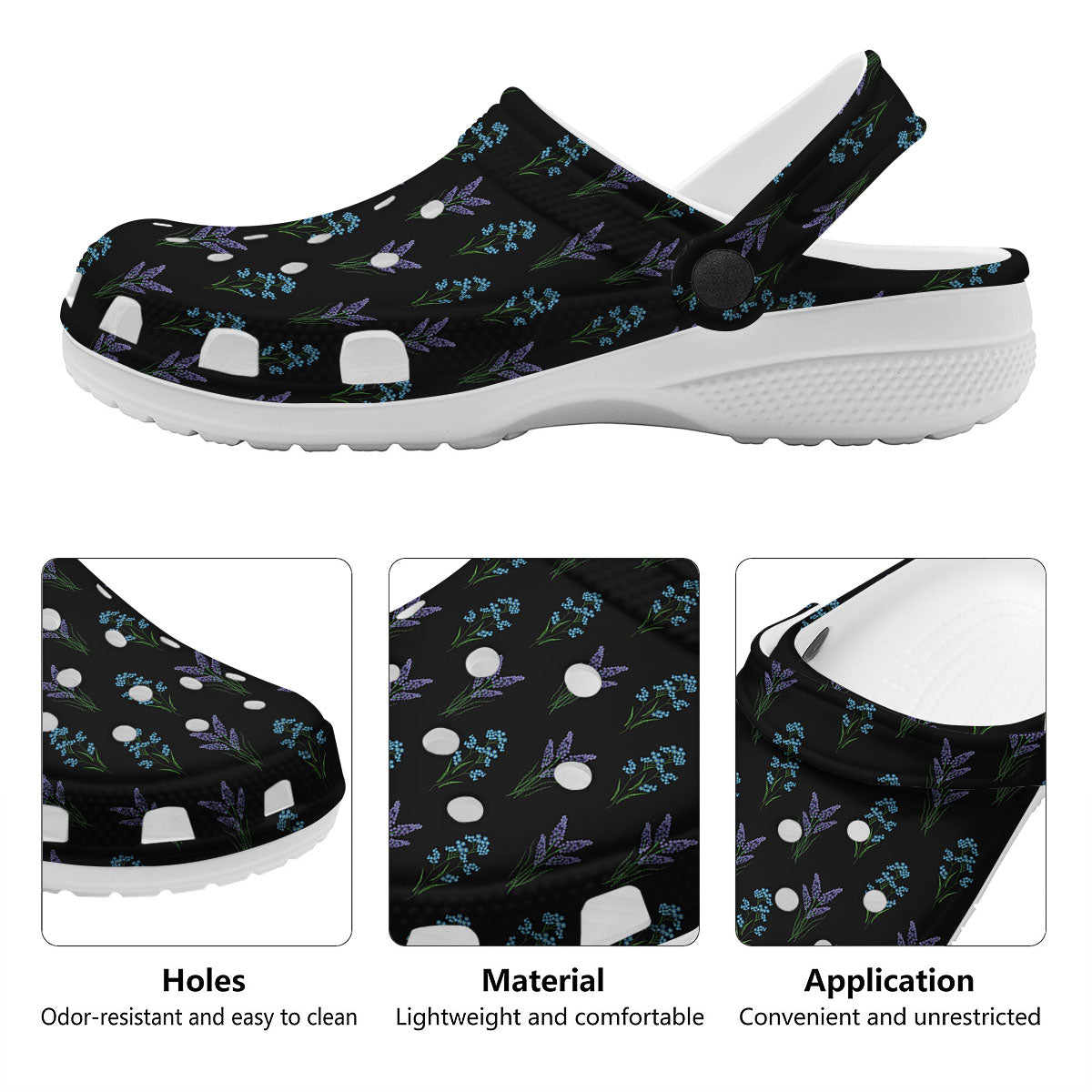 Lavender Embroidery Print Pattern Clog-grizzshop