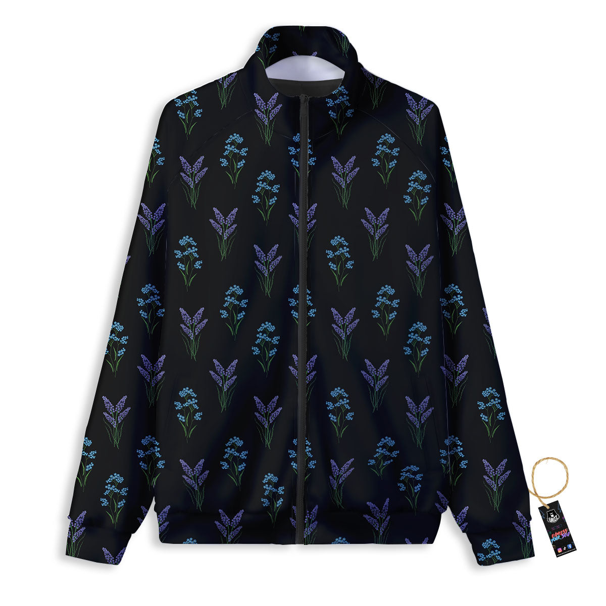 Lavender Embroidery Print Pattern Track Jacket-grizzshop
