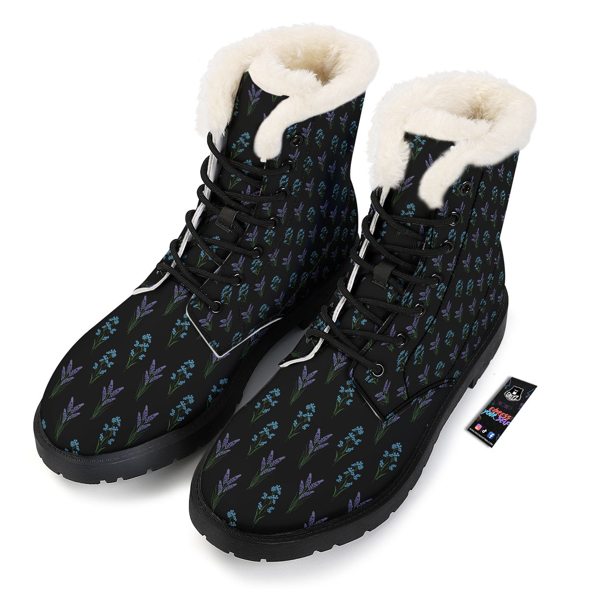 Lavender Embroidery Print Pattern Winter Boots-grizzshop