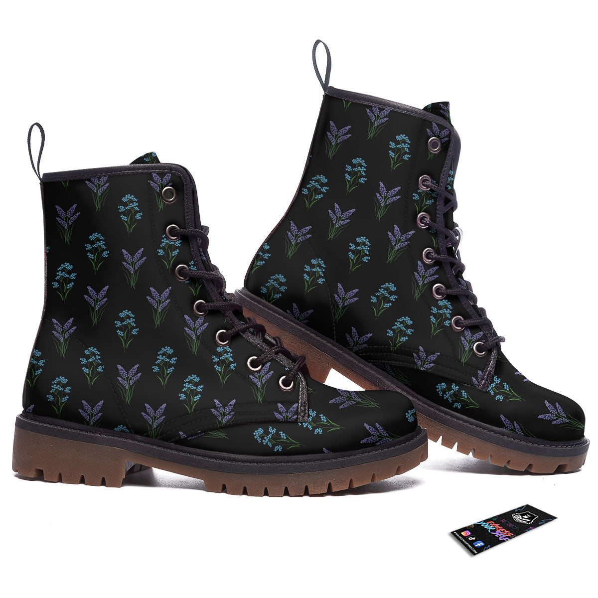 Lavender Embroidery Print Pattern Work Boots-grizzshop
