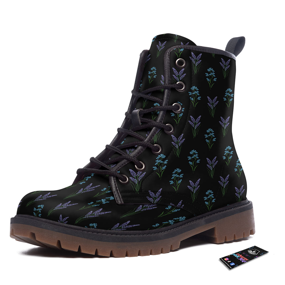 Lavender Embroidery Print Pattern Work Boots-grizzshop