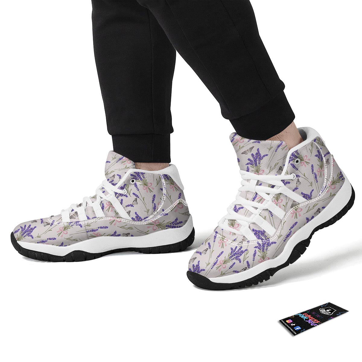 Lavender Floral Print Pattern White Bball Shoes-grizzshop