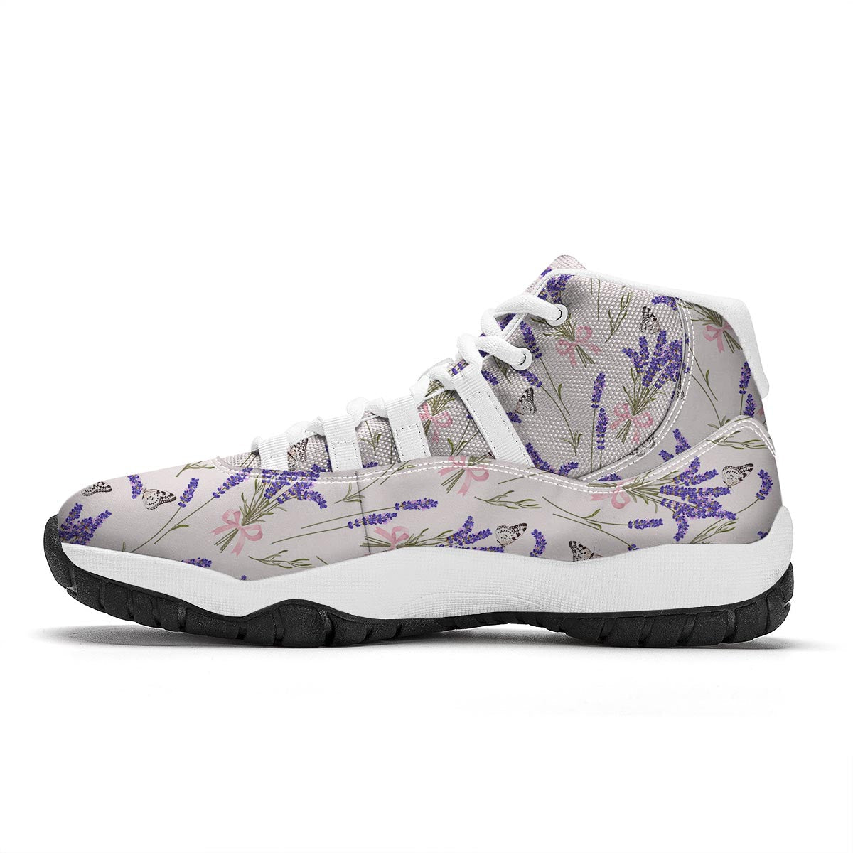 Lavender Floral Print Pattern White Bball Shoes-grizzshop