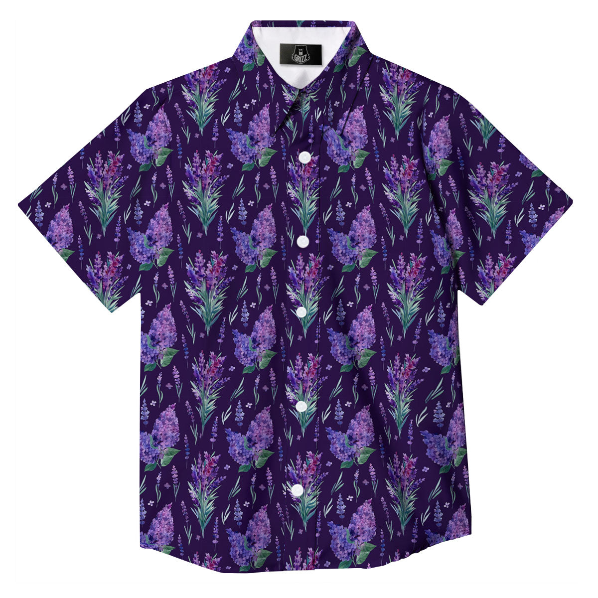 Lavender Purple Print Pattern Button Up Shirt-grizzshop