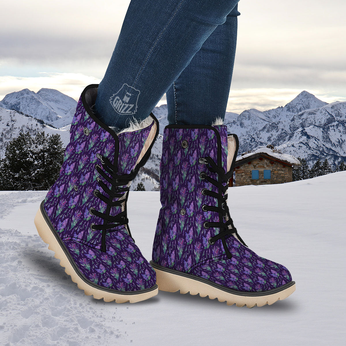 Lavender Purple Print Pattern Snow Boots-grizzshop