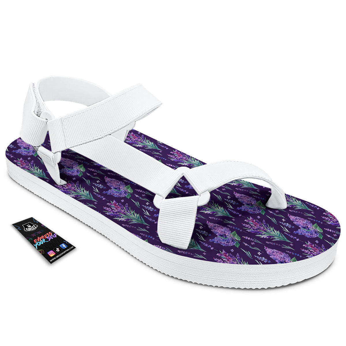 Lavender Purple Print Pattern White Open Toe Sandals-grizzshop