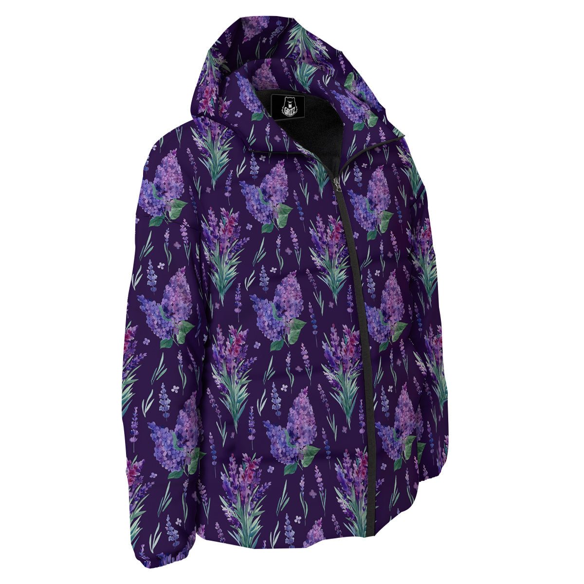 Lavender Watercolor Print Pattern Down Jacket-grizzshop