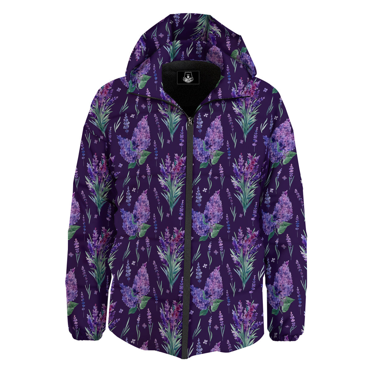 Lavender Watercolor Print Pattern Down Jacket-grizzshop