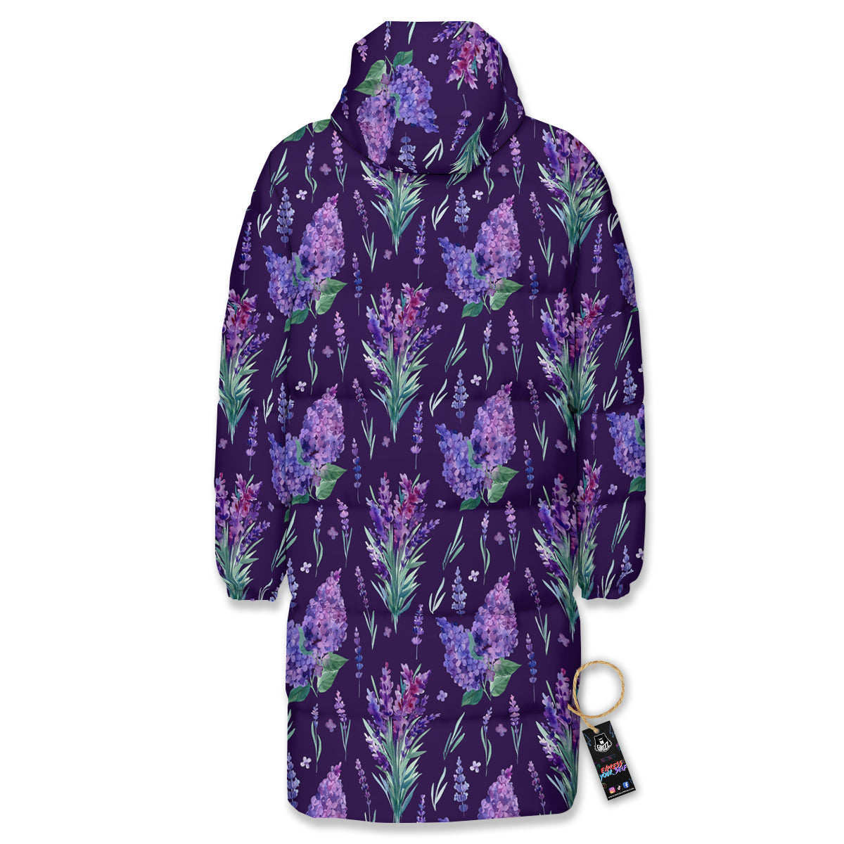 Lavender Watercolor Print Pattern Long Down Jacket-grizzshop