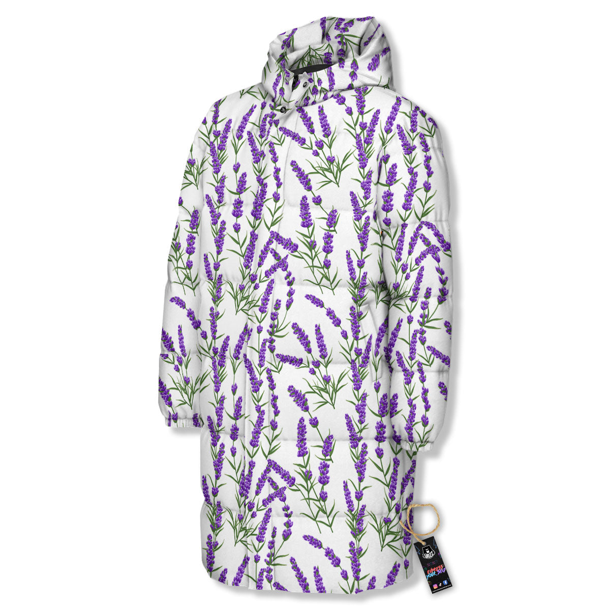 Lavender White And Purple Print Pattern Long Down Jacket-grizzshop
