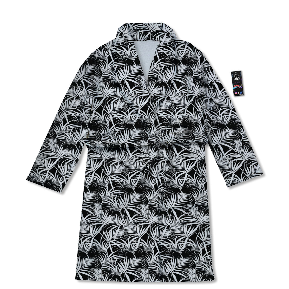 Leaf Aloha Black Palm Print Pattern Bathrobe-grizzshop