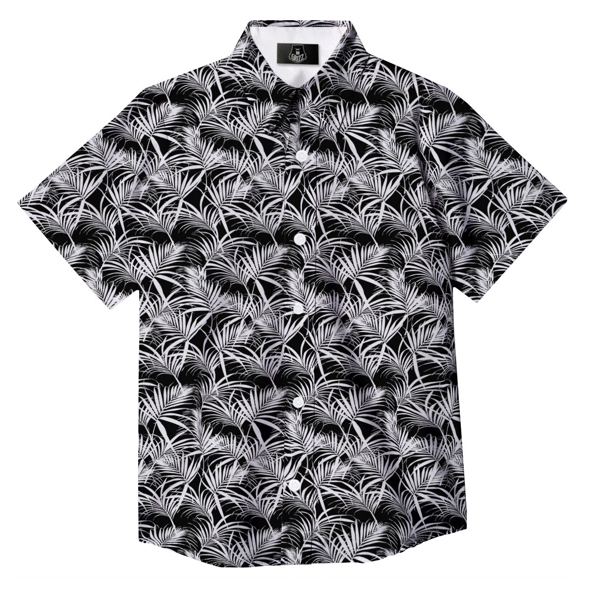 Leaf Aloha Black Palm Print Pattern Button Up Shirt-grizzshop