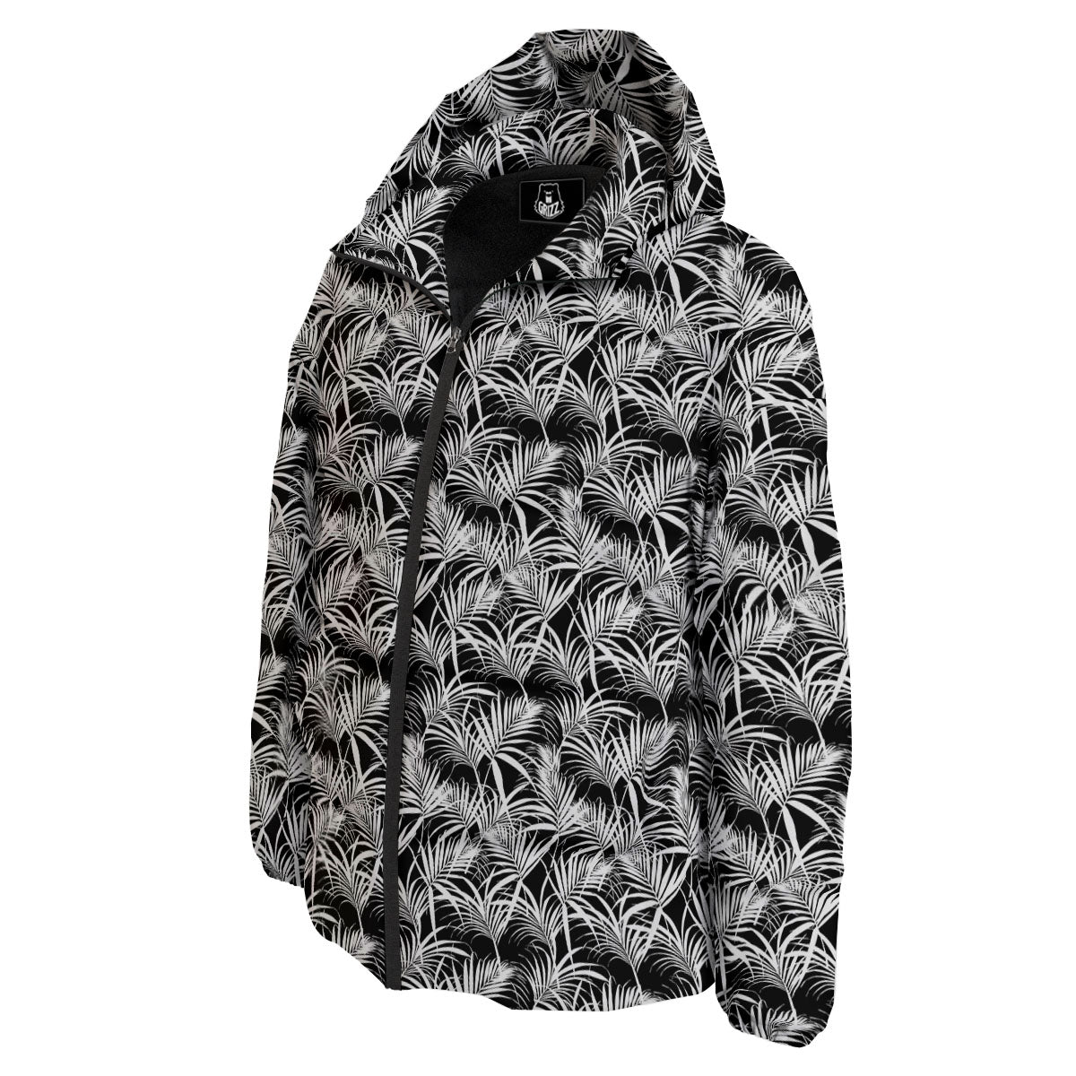 Leaf Aloha Black Palm Print Pattern Down Jacket-grizzshop