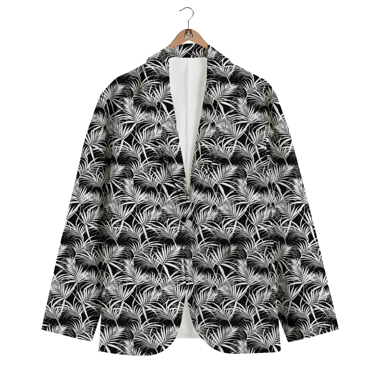 Leaf Aloha Black Palm Print Pattern Men's Blazer-grizzshop