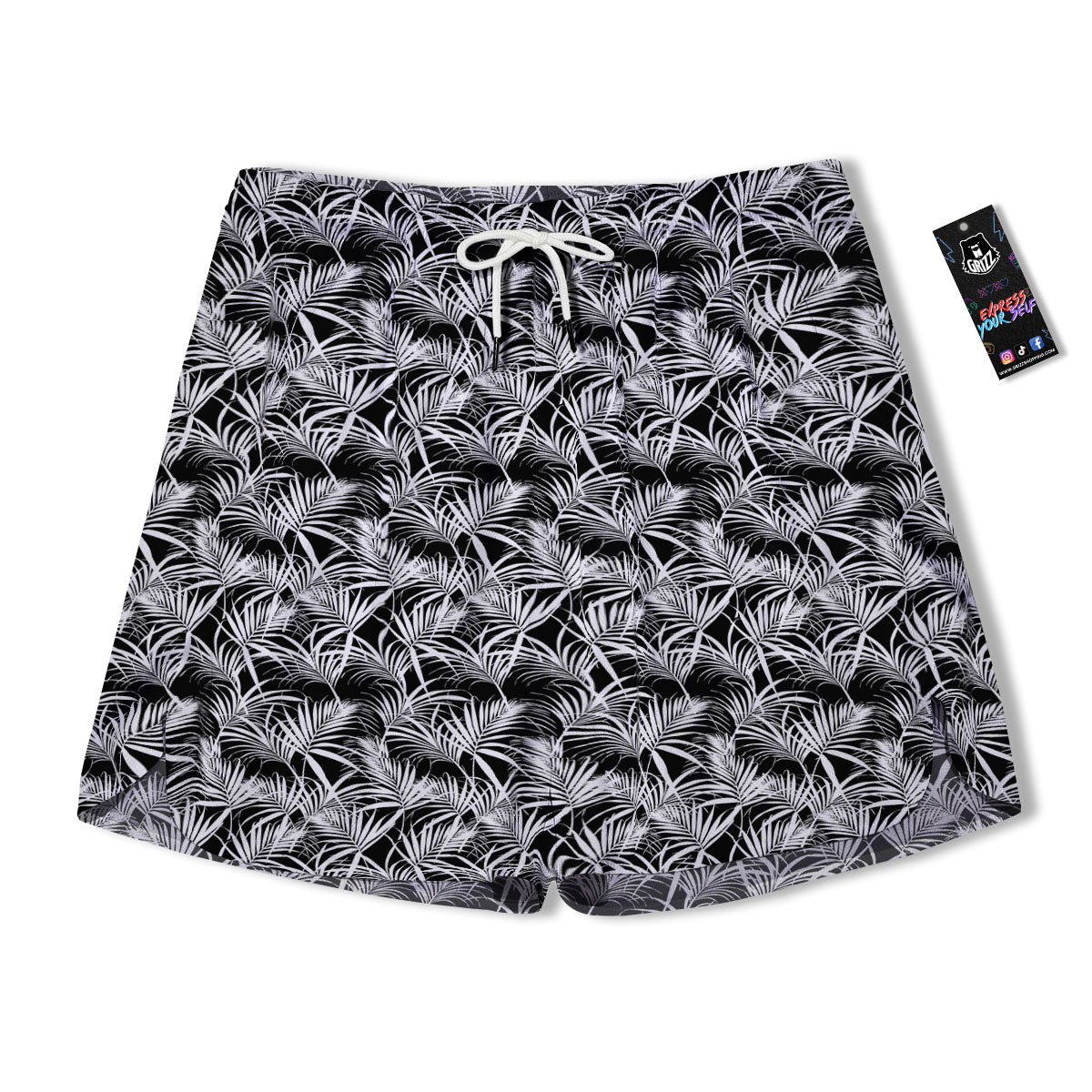 Leaf Aloha Black Palm Print Pattern Men's Running Shorts-grizzshop