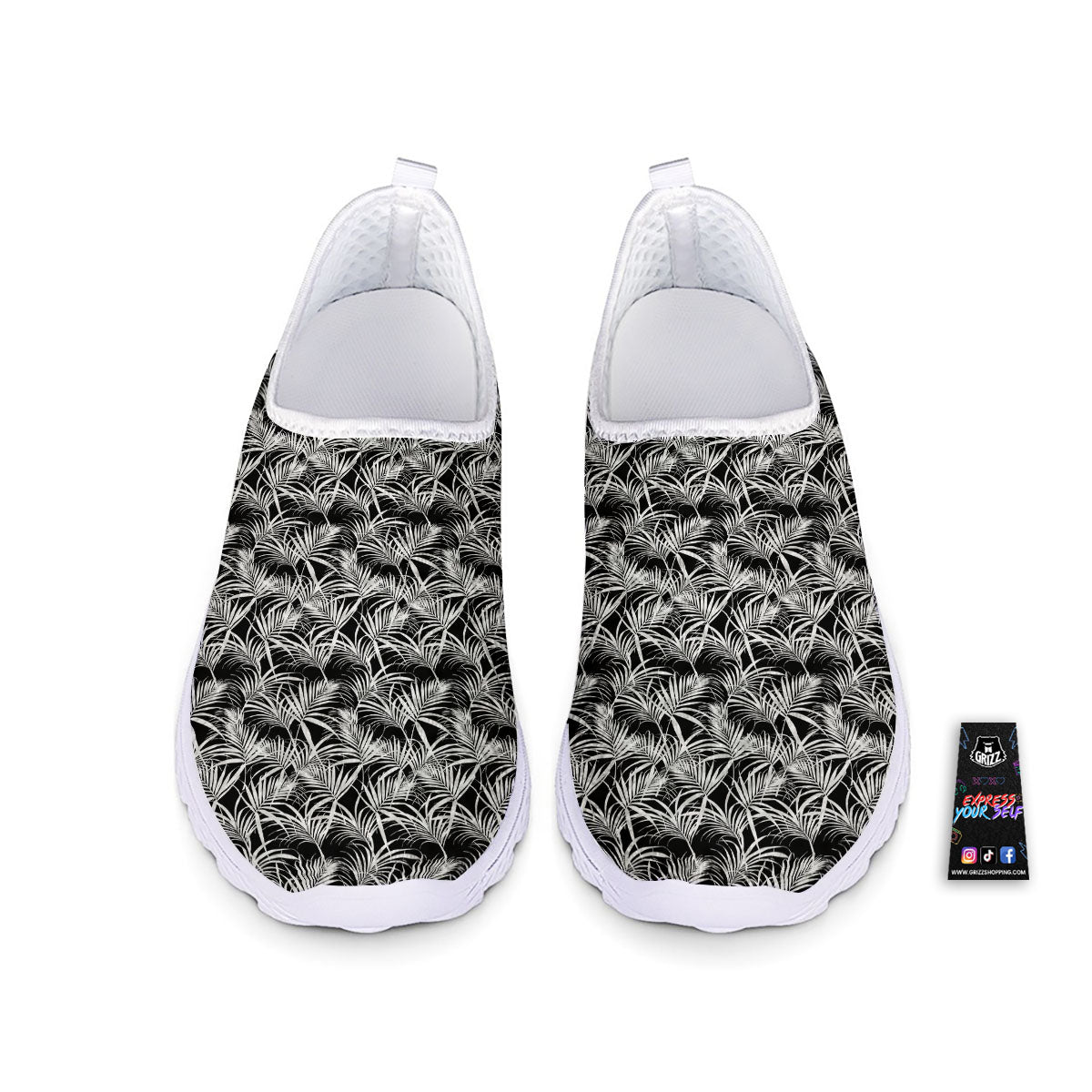 Leaf Aloha Black Palm Print Pattern Nurse Shoes-grizzshop