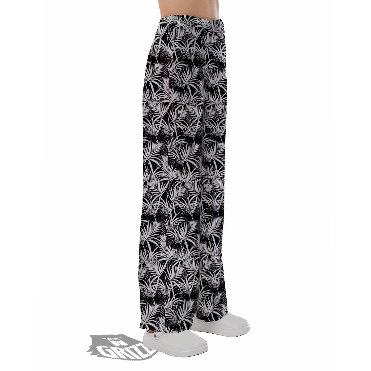 Leaf Aloha Black Palm Print Pattern Pajama Pants-grizzshop