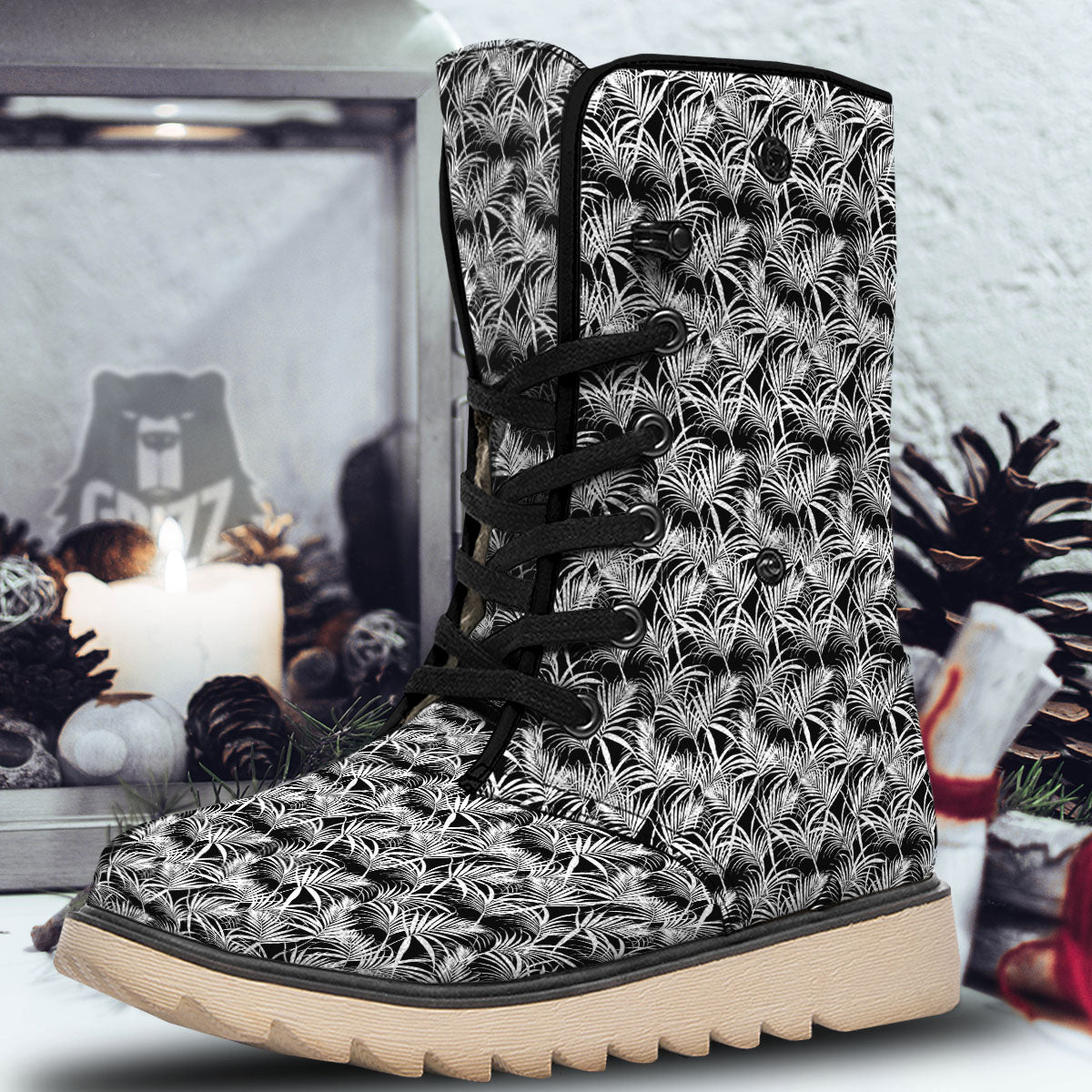 Leaf Aloha Black Palm Print Pattern Snow Boots-grizzshop