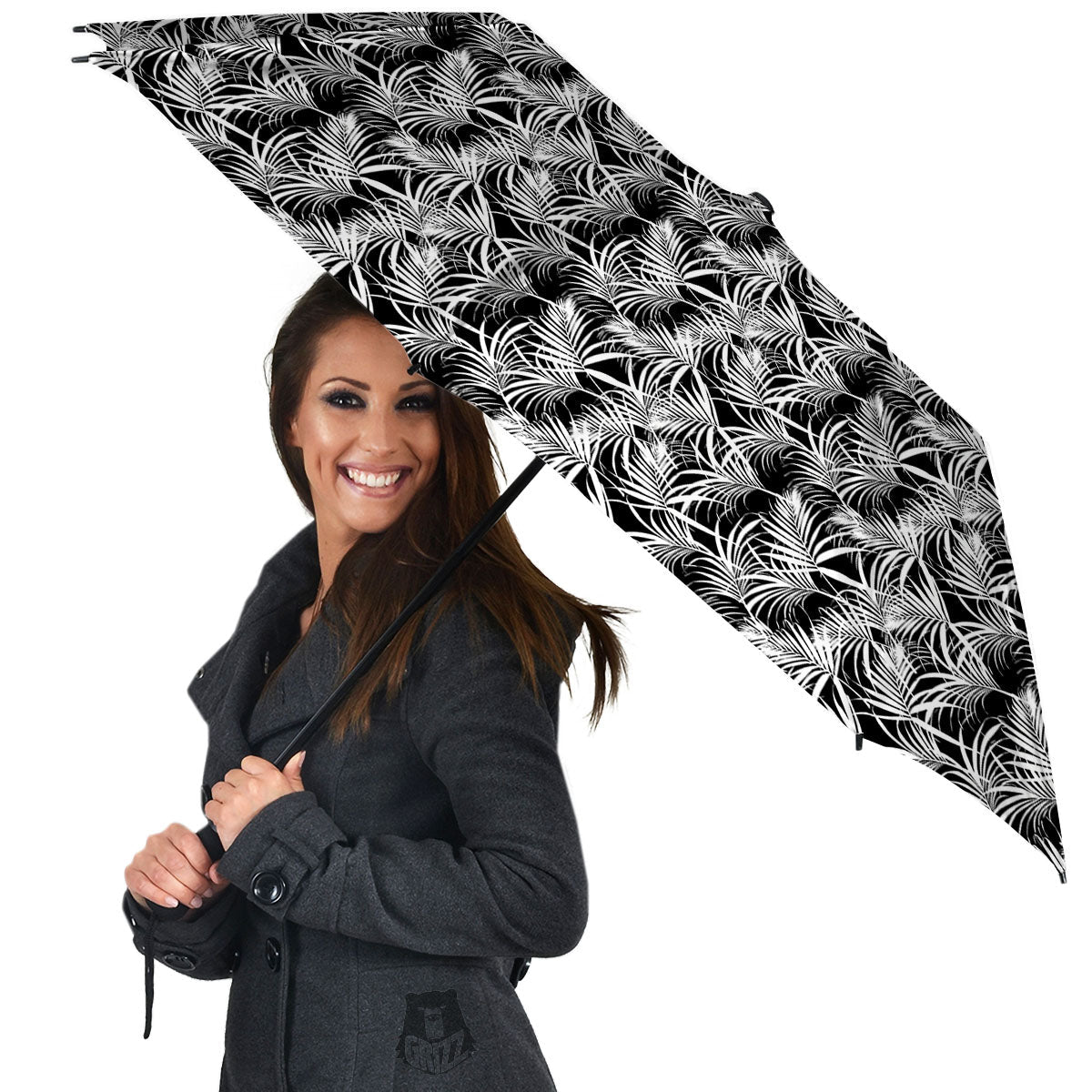 Leaf Aloha Black Palm Print Pattern Umbrella-grizzshop