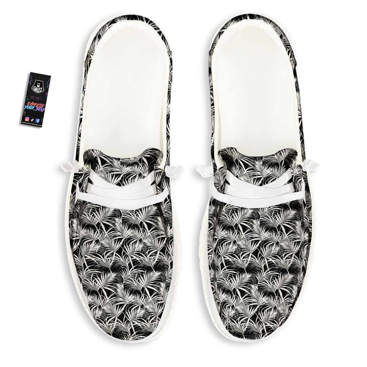 Leaf Aloha Black Palm Print Pattern White Loafers-grizzshop