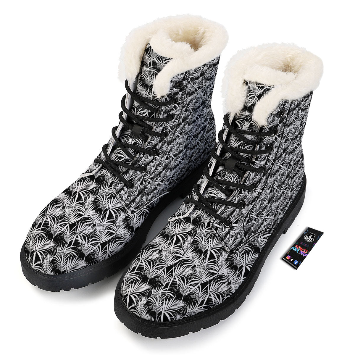 Leaf Aloha Black Palm Print Pattern Winter Boots-grizzshop