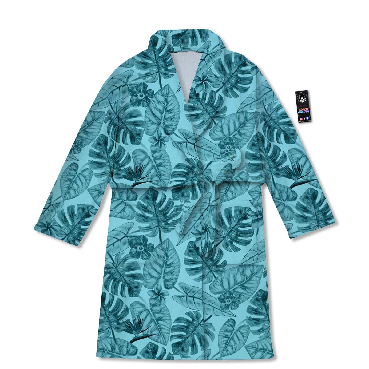Leaf Flower Teal Hawaiian Print Pattern Bathrobe-grizzshop