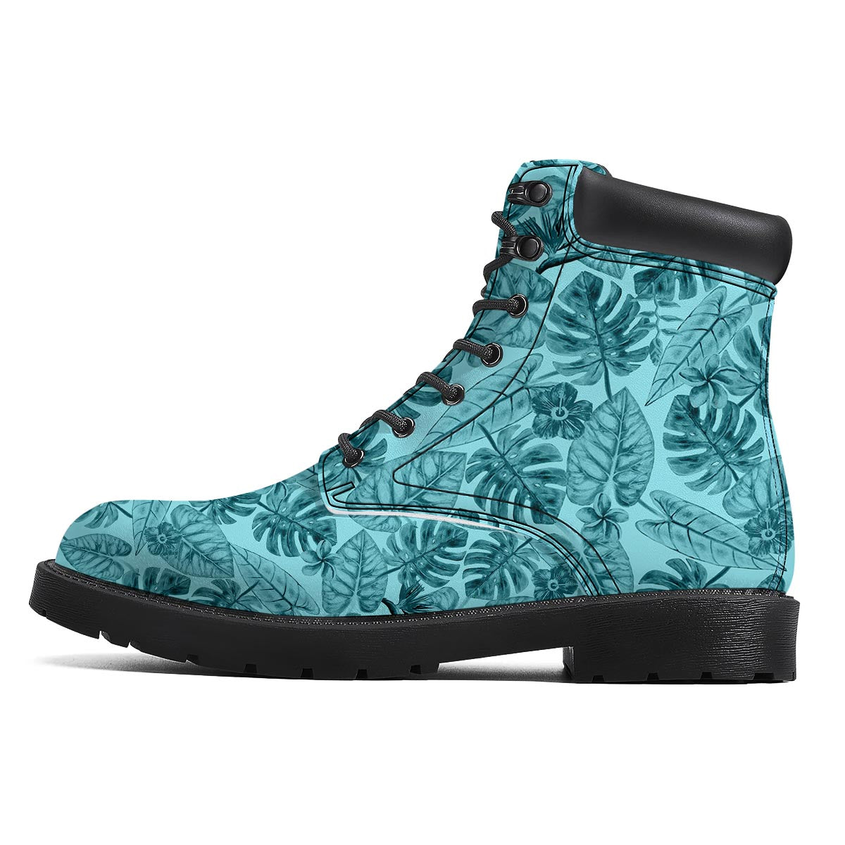 Leaf Flower Teal Hawaiian Print Pattern Boots-grizzshop