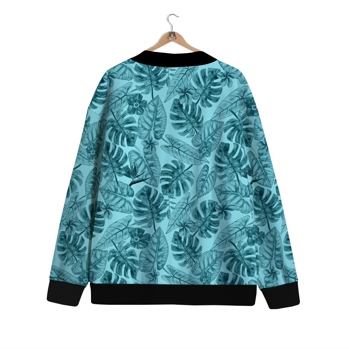 Leaf Flower Teal Hawaiian Print Pattern Cardigan-grizzshop
