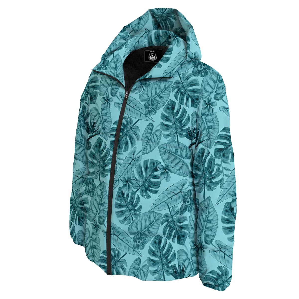 Leaf Flower Teal Hawaiian Print Pattern Down Jacket-grizzshop