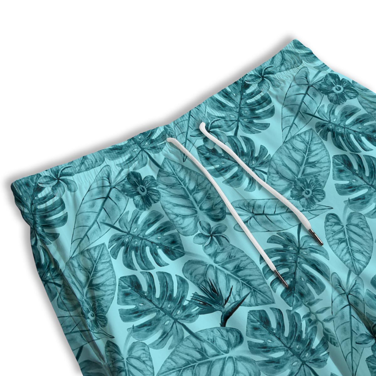 Leaf Flower Teal Hawaiian Print Pattern Men's Athletic Shorts